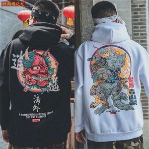 Hoodies dos homens moletons moda meninos legal hip hop japonês casual streetwear mulheres solto pulôver harajuku diabo hoodie masculino 220912