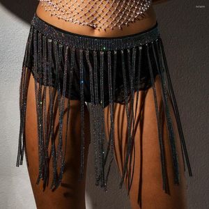 Cintos 2022 Made Made Rhinestone Tassel Fringe cintura Bling Salia metálica Mulheres Silver Gold Chain Sexy Summer Body Jewelry