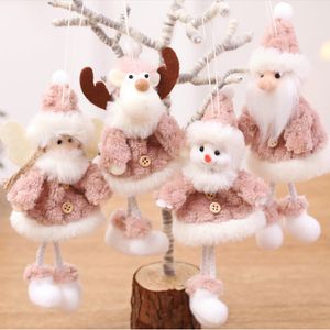 Noel dekorasyonları 1pc pembe peluş melek kız kardan adam kolye Noel Baba Elk Bebek Oranments Noel Ağacı Merry Dekor Hediyeleri 220912