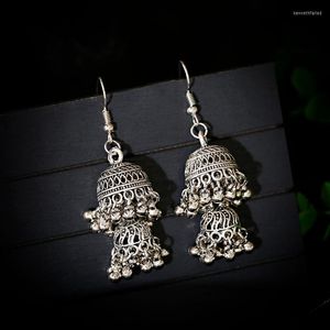 Brincos Dangle Jhumka Antique Taxagem de campainha dupla de pássaro para mulheres Boho Afghan Tailândia Jóias ciganas penduradas