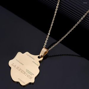 Pendant Necklaces Stainless Steel Gold Color Map Of LA REUNION Women French Island Chain Jewelry