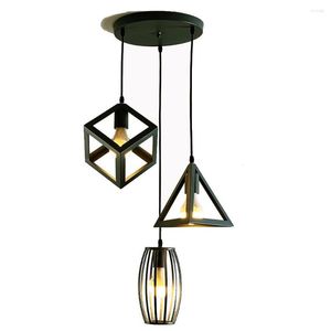 Lampade a sospensione Lampada moderna a gabbia in ferro Minimalista Retro Loft Geometry Lights Black White Metal Hanging With E27 LED Bulb