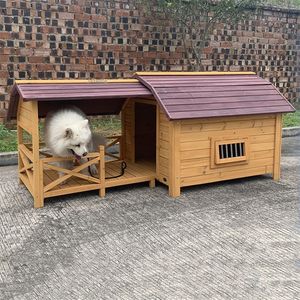 Kennele Pensje Outdoor Courtyard Psy z drewna stałe domy Wodoodporna konstrukcja Puppy Kennels RainProof Mały średnia duża klatka pies luksusowe Pets Villa 220912