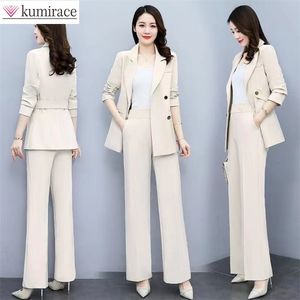 Kvinnors tvådelar byxor koreansk version högkänsla temperament professionell kostym elegant kvinna vårstil kostym breda ben byxor tvådelar set 220912