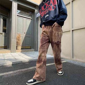 Calças masculinas 2022 High Street Tie Dye Hole Ripped Brown Baggy Jeans calças y2k Roupas grunge letos calças jeans soltas Pantn Homme T220909