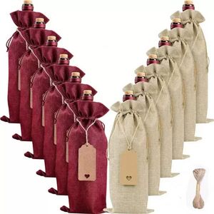 15x35 cm Sacs de vin de jute rustique couvercles de bouteille de vin à coussin réutilisable sac cadeau enveloppe 912