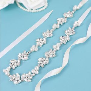 Belts JLZXSY Silver Bling Crystal Pearl Chain Wedding Belt Rhinestone Beaded Bridal Sash Bridesmaids Prom Formal Dress