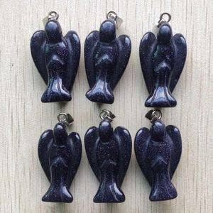 Colares pendentes por atacado 6pcs/lote de boa qualidade azul pedra anjo de areia pingentes Charms para jóias para colar