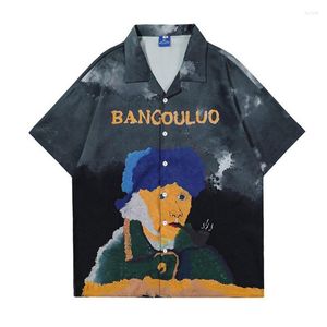 Camisas casuais masculinas harakuju desenho animado de verão mangas curtas T de streetwear Hip Hop Painte