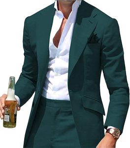 Dark Green Groom Tuxedos Men Wedding Dress Notch Lapel Men Blazer Prom Dinner/Darty Suit