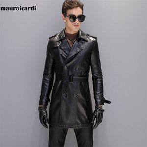 Couro de couro masculino Leatra Mauroicardi Autumn preto de couro falso casaco de couro mancha de manga comprida Bretanha dupla marrom plus size masculino 4xl 5xl 220912