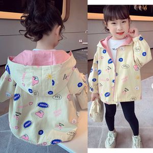 Jackets Spring Autumn Girls Coat 2 8 Years Old Cartoon Pattern Be Worn On Both Sides Hoody Windbreaker For Kids Children Jacket 220912