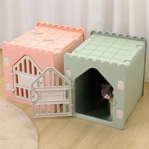 kennels pens Four Seasons General Plastic Dogs Houses Indoor Garden Balcony Small Dog Kennels Closed Cats Litter Puppy Cage Kitten Villa Bed 220912