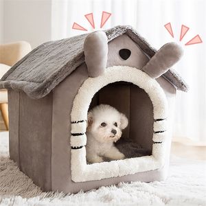 kennels pens Dog House Kennel Pet Bed Tent Indoor Enclosed Warm Plush Sleeping Nest Basket with Removable Cushion Travel Dog Accessory 220912