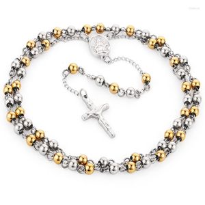 Kolye Kolye Paslanmaz Çelik Tespih Boncukları İsa Kolye Katolik Altın Gümüş Renk Uzun Zincir Çapraz Kadın Mücevher Hediyeleri