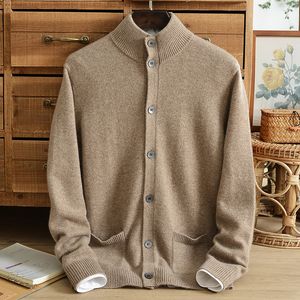 Men s Sweaters Winter thickened knitted sweater jacket men s middle aged turtleneck cardigan pure cashmere button super warm thick needle 220912