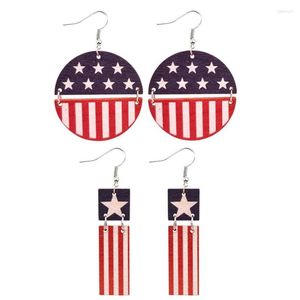 Baumelnde Ohrringe, Unabhängigkeitstag, USA-Flagge, bedrucktes Holz, für Frauen, amerikanisch, patriotisch, rot, weiß, blau, rund, Großhandel