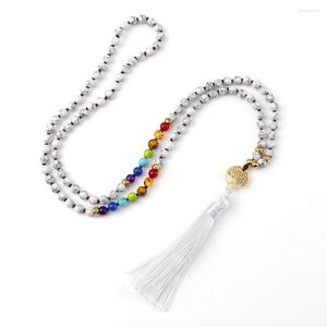 Pendant Necklaces Fashion Natural White Howlite Stone Beaded Necklace Mala Chakra Reiki Tree Of Life Women Men Yoga Jewelry