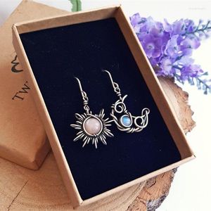 Dangle Earrings GANXIN Retro Silver Plated Drop For Women's Stylish Statement Moon Sun Ear Jewelry Boho Geometric Hook Studs