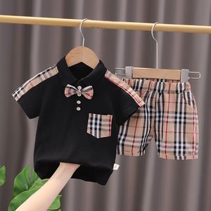 Summer Boys Clothing Sets Kids Plaid Bow T Shirt Shorts Children Outfits Baby Tracksuit Infant Casual Clothes