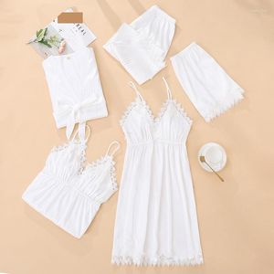 Women's Sleepwear White Lace Floral Trim Women Robe Gown Bride Dressing Loose Lounge Kimono Bathrobe Rayon Pajamas Suit Summer Home Wear