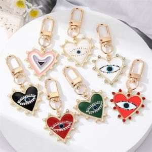 Rhinestones Pearl Evil Keychains Alloy Men Women Peach Love Heart Devil's Eyes Bag Car Keychain Pendant in Bulk