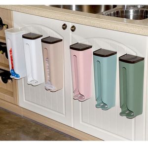 Hooks Plastic Garbag Bag Holder Creative Kitchen Bathroom Accessories Wall Mounted Trash Storage Box Cotton Pad Container Home