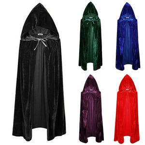 Cabo de veludo de Halloween adulto Capa Capuz de traje medieval Witch Wicca vampiro