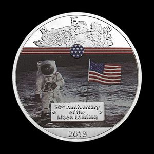 Regalo 50° anniversario dello sbarco sulla Luna Moneta commemorativa placcata colorata Regalo da collezione Apollo 11 Argento