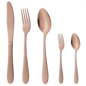 Zestawy sztućców 5pcs Rose Staliwa Zestaw Deserowy Deser Fork Spoon Spoon Strale stolika ze stali nierdzewnej Kuchnia Kuchnia