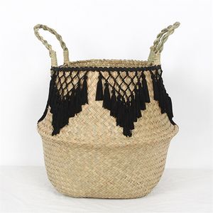 Aufbewahrungskörbe Seegras Aufbewahrungskorb Spitze Wäschekorb Natur Rattan Blumenkorb Stroh Spielzeug Organizer Schwarz Weiß 220912