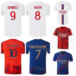 2022 Club Lyon Aouar Soccer Jersey Faivre Dembele Toko Ekambi Kadewere Paqueta Football Shirt Kits Navy Red White Team andningsbar Pure Cotton