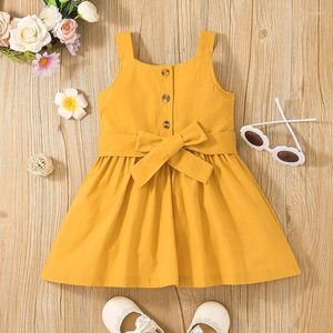 Kız elbise bebek yaz elbisesi 2022 Kore moda sarı kolsuz yelek sıradan çocuklar bebes kıyafetleri