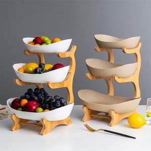 Storage Baskets Living Room Three-layer Fruit Plate Holder Snack Plate With Wooden Rack Home Dried Fruit Bowl Basket Candy Dish Party Decoration 220912