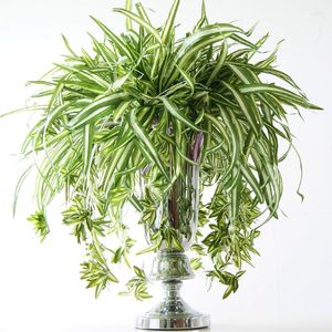 Decorative Flowers 65cm 5 Fork Large Artificial Flower Tropical Chlorophytum Plants Fake Airplant Grass Bouquet Plant Wall Hanging For Home