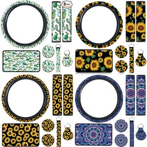 Steering Wheel Covers 8-piece Sunflower Auto Parts Set Including Cover Lovely Key Ring Armrest Pad / S