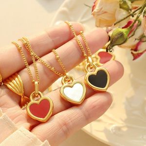 Pendant Necklaces Heart Chain Necklace Black Red And White Double Sided Gothic Plated Gold For Women Accessories Jewelry 2022 Trend