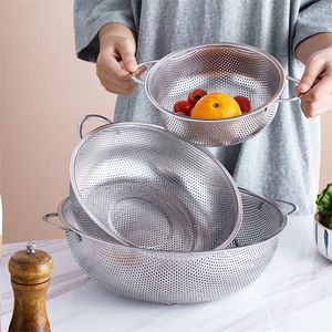 Cestelli portaoggetti Cestello di scarico in acciaio inox Scolapasta Frutta Riso Verdura Cestello per il lavaggio Colino Scolapiatti con manico Utensili per la conservazione della cucina 220912