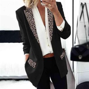 Women s Suits Trendy Office Suit Coat Flap Pockets Versatile Ladies Leopard Patchwork Print Lapel Blazer Jacket