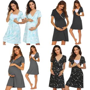 Maternity Sleep Lounge Clothing Breastfeeding Nightgown Woman Splicing Short Sleeve Pregnant Maternity Nursing Dress Ropa Lactancia Mujer 20220912 E3