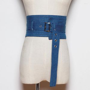 Bälten 2022 Bälte kvinnlig mode Long Demin Wide Denim Cummerbund Corset Justerbar midjeband Kvinnklänning