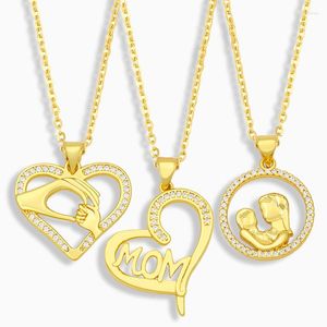 Colares pendentes Flola White Stone Heart Mom Colar para mulheres Prazadas de ouro Cross cz jóias de joias do dia das mães NKEU86