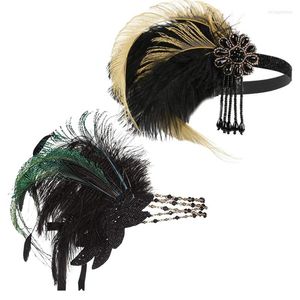 Party Supplies Charleston Feather pannband GRÖN GULT BEADE FRASHED HEADPIECE FLAPPER Dress Accessories Cosplay Great Gatsby Costume