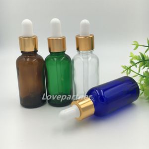Glas ätherische Öl -Parfümflasche 30ml E Flüssigkeitsreagenz Pipetten -Tropfenbehälter mit Goldkappe