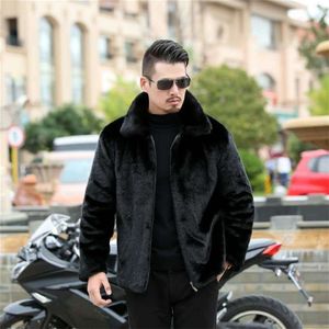 Мужские куртки зима имитация норка меховые пальто мужская куртка толстый поворот воротника/изделия из искусственного меха с капюшоном мужчина черное пальто 220912
