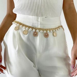 Belts Retro Metal Portrait Tag Imitation Pearl Chain Fashion Women's Sexy Jewelry Belt Accessories Dress Bridal P3W3