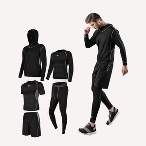 Running Sports Suit Men Tracksuits Casual 5 Piece Set Mens Fitness Wear Sport Shorts Snabba torra tights Kort ￤rm Training Sportkl￤der