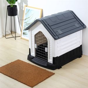 kennels pens Outdoor Foldable Luxury Plastic Dogs Kennel Four Seasons Universal Rainproof Large Dog Cage Villa Indoor House Type Pet Supplies 220912