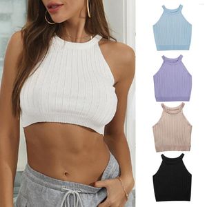 Women's Tanks Rib Knit Women Sexy Tank Crop Tops Y2K Summer O Neck Sleeveless Solid Embroidery Racer Back Skinny Stretch Basic Casual Vests