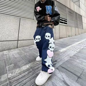 Men's Pants European And American Retro Street Hip-hop Embroidery Oversized Jeans Men Y2K High All-match Trousers Couple Models